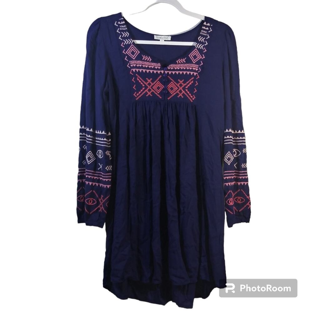 Patrons Of Peace Navy Blue Embroidered Dress Tunic Boho Size Small